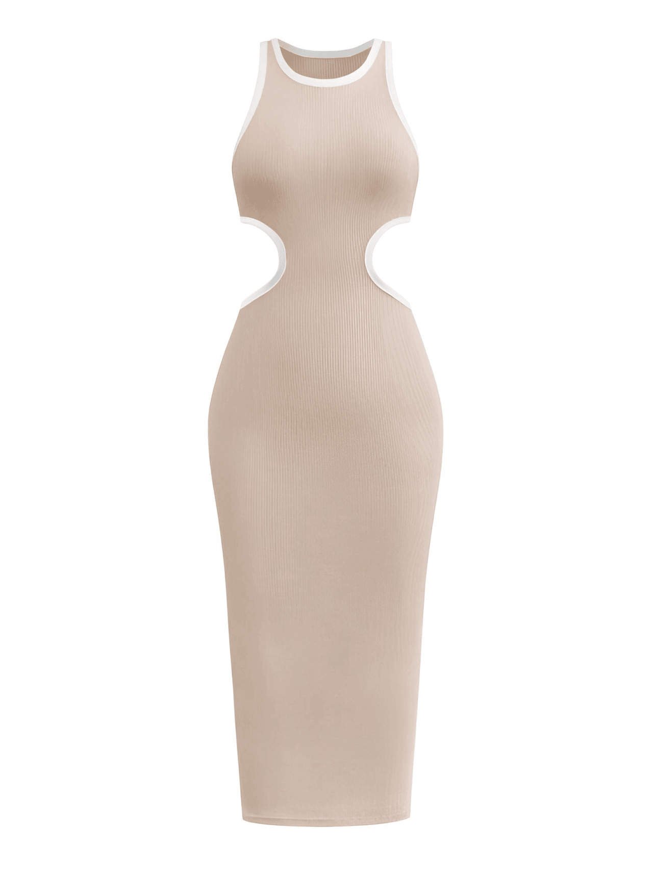 Sleeveless Ribbed Cut Out Midi Dress For Women -, Dresses , Drestiny , Apricot, Australia, Black, Blue, Brown, Grey, L, Light Green, M, Melon, Midi Dresses, Navy, Pink, S, Sleeveless, United Kingdom, United States, Wine Red, XL , Drestiny , www.shopdrestiny.com