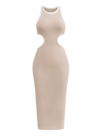 Thumbnail for Sleeveless Ribbed Cut Out Midi Dress For Women -, Dresses , Drestiny , Apricot, Australia, Black, Blue, Brown, Grey, L, Light Green, M, Melon, Midi Dresses, Navy, Pink, S, Sleeveless, United Kingdom, United States, Wine Red, XL , Drestiny , www.shopdrestiny.com