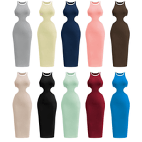 Thumbnail for Sleeveless Ribbed Cut Out Midi Dress For Women -, Dresses , Drestiny , Apricot, Australia, Black, Blue, Brown, Grey, L, Light Green, M, Melon, Midi Dresses, Navy, Pink, S, Sleeveless, United Kingdom, United States, Wine Red, XL , Drestiny , www.shopdrestiny.com