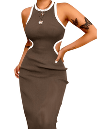 Thumbnail for Sleeveless Ribbed Cut Out Midi Dress For Women -, Dresses , Drestiny , Apricot, Australia, Black, Blue, Brown, Grey, L, Light Green, M, Melon, Midi Dresses, Navy, Pink, S, Sleeveless, United Kingdom, United States, Wine Red, XL , Drestiny , www.shopdrestiny.com