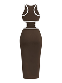 Thumbnail for Sleeveless Ribbed Cut Out Midi Dress For Women -, Dresses , Drestiny , Apricot, Australia, Black, Blue, Brown, Grey, L, Light Green, M, Melon, Midi Dresses, Navy, Pink, S, Sleeveless, United Kingdom, United States, Wine Red, XL , Drestiny , www.shopdrestiny.com