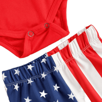 Thumbnail for Solid Red Romper + Star Stripe Flare Pants - Baby Girl's July 4th Holiday Set -, Outfit Sets , Drestiny , 12M, 18M, 3M, 6M, Australia, Blue, Bodysuits, Canada, Casual Pants, Dark Blue, Girls, New Zealand, Pant Sets, Red, Sleeveless, United Kingdom, United States, White , Drestiny , www.shopdrestiny.com