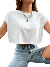 Thumbnail for Solid Batwing Sleeve White Crop Tee