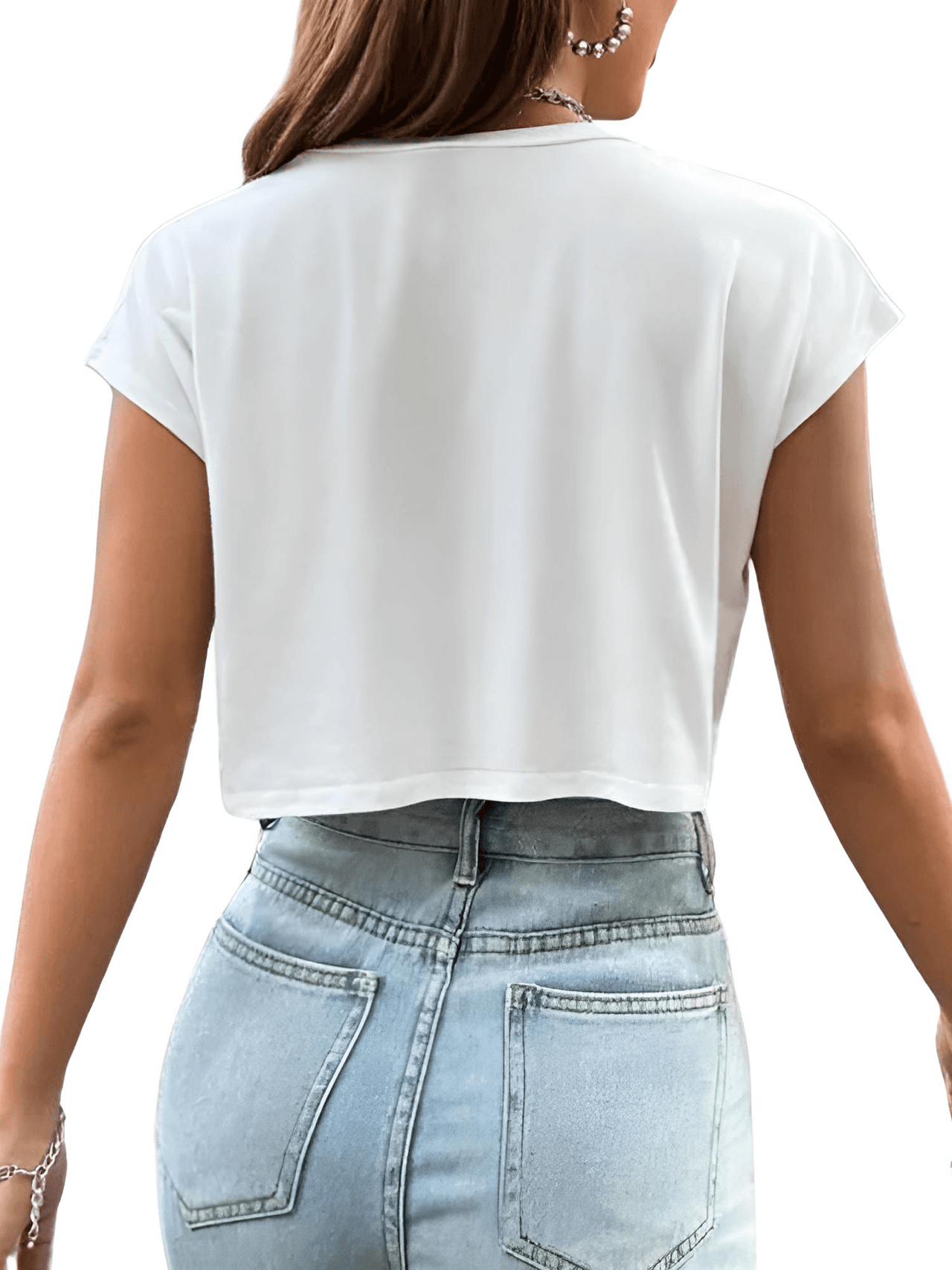 Solid Batwing Sleeve White Crop Tee