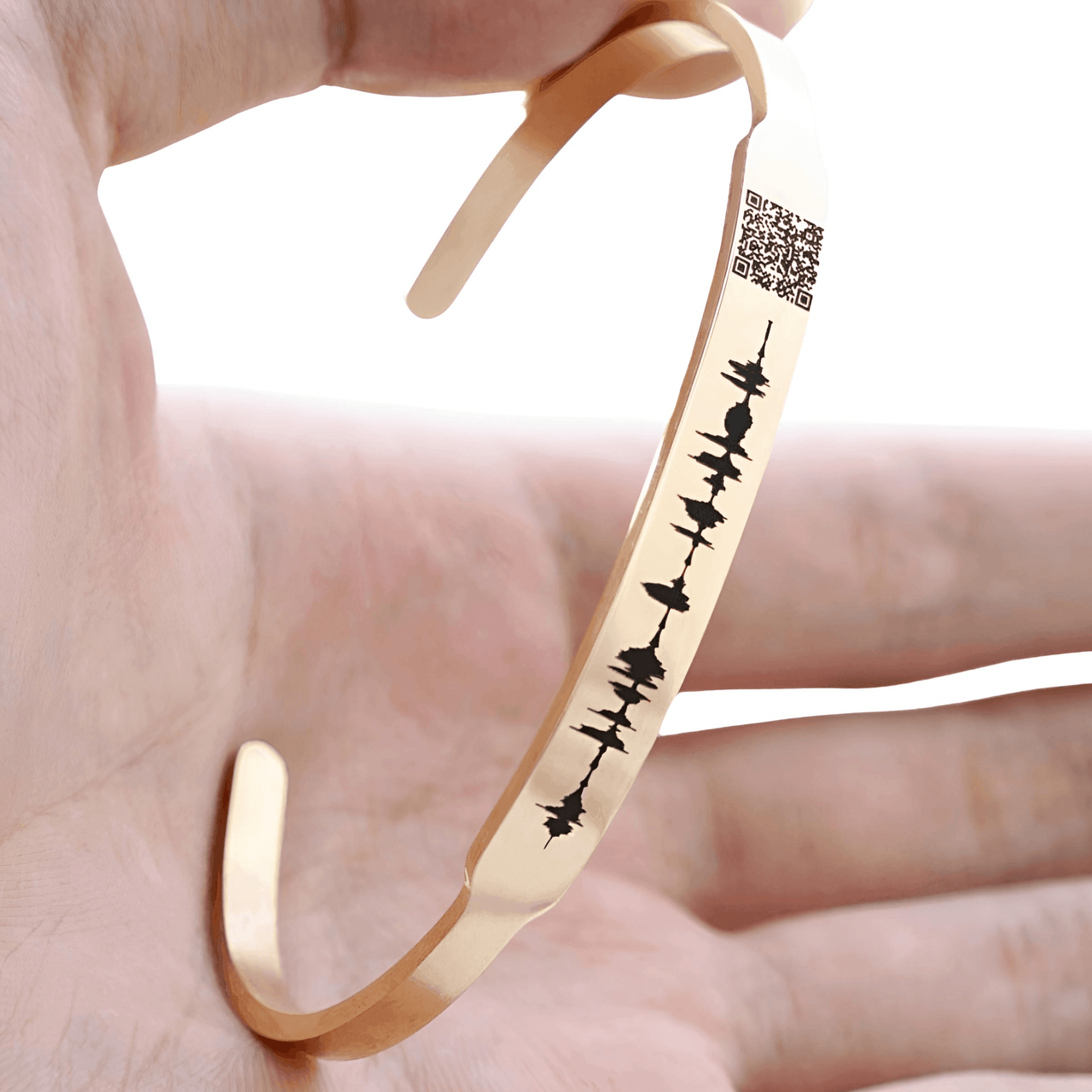 Personalized Soundwave Voice Memo Engraved Bangle With QR Code