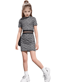 Thumbnail for Summer Girls Skirt Suit T-Shirt Skirt Plaid Pattern Fashion Children's Clothing 7-14Y