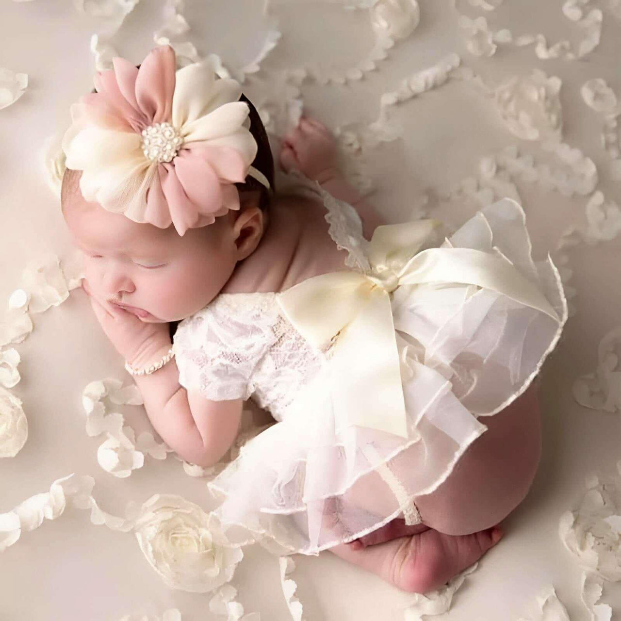 Sweet Lace Bow Knot Dress with Flower Headband for Newborn -, Baby & Toddler Outfits , Drestiny , Australia, Canada, Dresses, Girls, New Zealand, Photo Shoot Attire, Sets, Short Sleeves, United Kingdom, United States , Drestiny , www.shopdrestiny.com