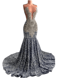 Thumbnail for The Diamond Veil: Sequined Couture Evening Gown, Drestiny, Maxi Dresses, Sleeveless, 2, 4, 6, 8, 10, 12, 14, 16, Prom Dresses, Couture Dresses, United States, USA, Canada, Australia, United Kingdom, UK, Royal Blue, Pink, Grey, Silver, custom couture gown designers, bespoke evening gowns, luxury custom dressmakers, couture gowns, shopdrestiny.com