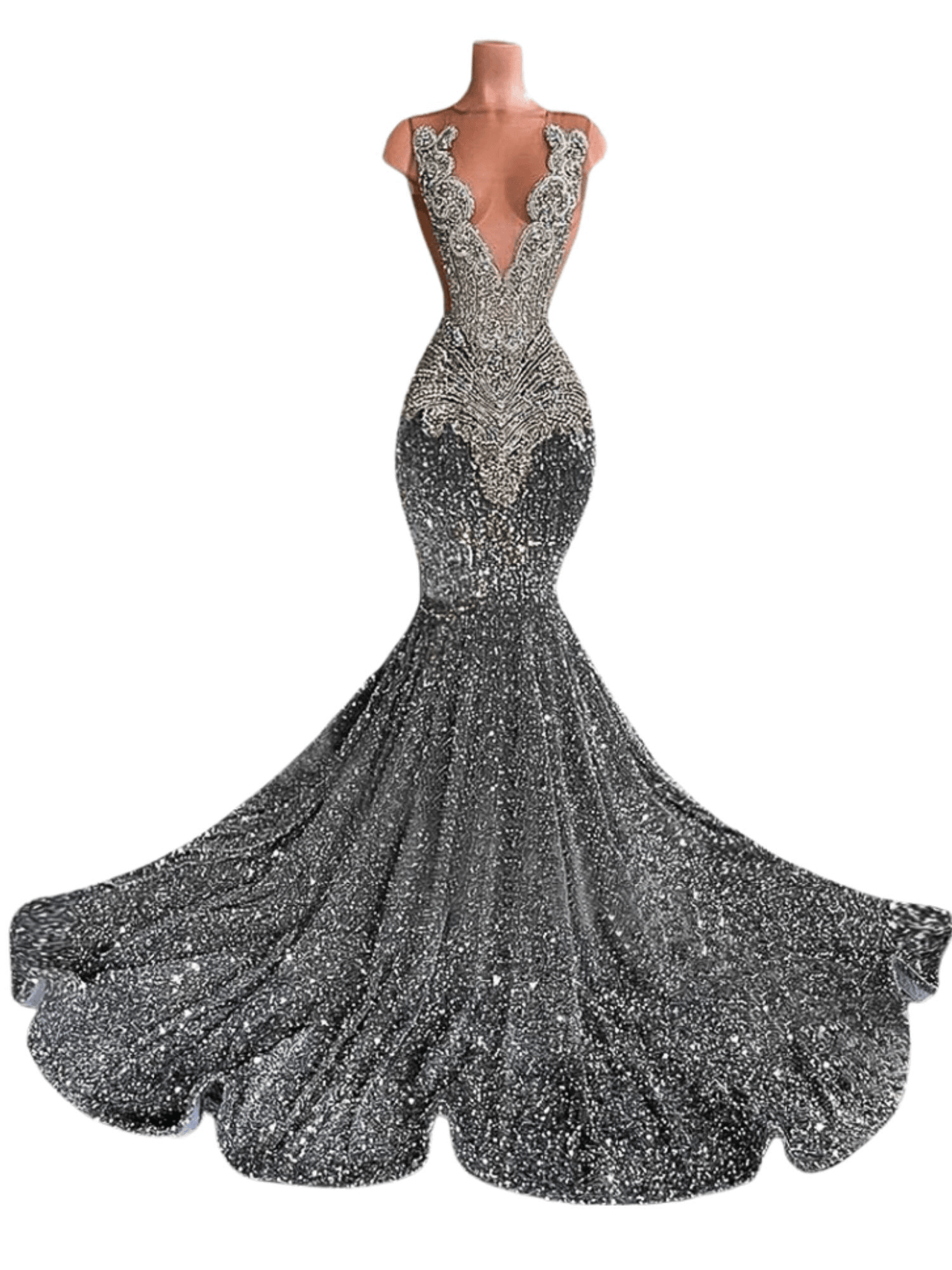 The Diamond Veil: Sequined Couture Evening Gown, Drestiny, Maxi Dresses, Sleeveless, 2, 4, 6, 8, 10, 12, 14, 16, Prom Dresses, Couture Dresses, United States, USA, Canada, Australia, United Kingdom, UK, Royal Blue, Pink, Grey, Silver, custom couture gown designers, bespoke evening gowns, luxury custom dressmakers, couture gowns, shopdrestiny.com