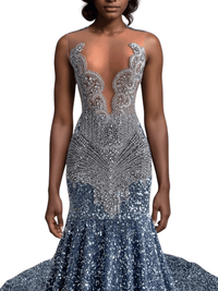 Thumbnail for The Diamond Veil: Sequined Couture Evening Gown, Drestiny, Maxi Dresses, Sleeveless, 2, 4, 6, 8, 10, 12, 14, 16, Prom Dresses, Couture Dresses, United States, USA, Canada, Australia, United Kingdom, UK, Royal Blue, Pink, Grey, Silver, custom couture gown designers, bespoke evening gowns, luxury custom dressmakers, couture gowns, shopdrestiny.com