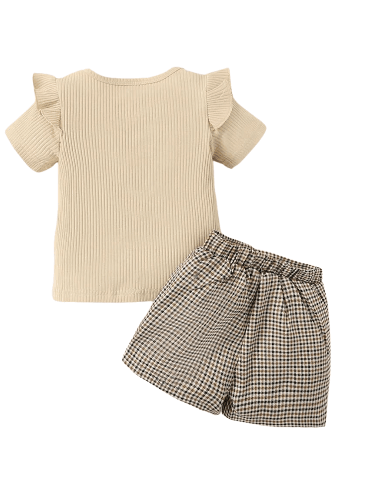 2PCS Toddler Baby Girl Clothes Set Short Sleeve Top + Checkered Shorts 1-6Y -, , Drestiny , 12M, 18M, 24M, 2T, 3T, 4T, 5T, 6T, 9M, Australia, Beige, Brown, Canada, Casual Shirts, Girls, New Zealand, Short Sets, Short Sleeves, Shorts, T-Shirts, TD, United Kingdom, United States , Drestiny , www.shopdrestiny.com