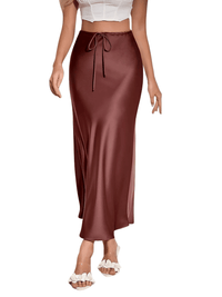 Thumbnail for Trendy High Waist A Line Long Satin Skirts For Women -, Skirts, Drestiny, Australia, Brown, Chocolate, Grey, Black, Beige, Dark Green, Army Green, Navy Blue, Blue Grey, Wine Red, Champagne, FR, Grey, L, M, New Zealand, S, Skirts, United Kingdom, United States, XL, Drestiny, long satin skirt, satin maxi skirt, silk satin skirt, satin slip skirt maxi, dark brown satin maxi skirt, www.shopdrestiny.com