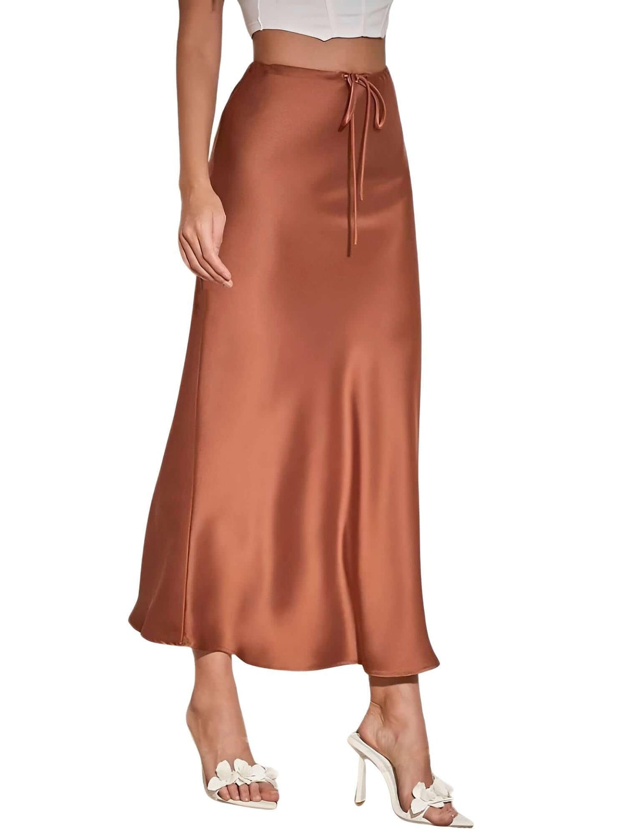 Trendy High Waist A Line Long Satin Skirts For Women -, Skirts , Drestiny , Australia, Beige, Black, Brown, Chocolate, FR, Grey, L, M, New Zealand, S, Skirts, United Kingdom, United States, XL , Drestiny , www.shopdrestiny.com