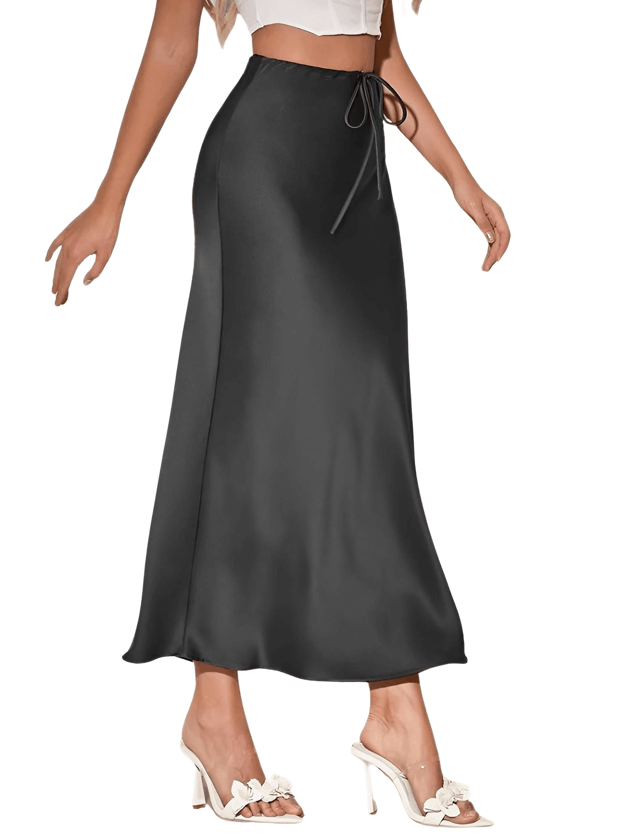 Trendy High Waist A Line Long Satin Skirts For Women -, Skirts, Drestiny, Australia, Brown, Chocolate, Grey, Black, Beige, Dark Green, Army Green, Navy Blue, Blue Grey, Wine Red, Champagne, FR, Grey, L, M, New Zealand, S, Skirts, United Kingdom, United States, XL, Drestiny, long satin skirt, satin maxi skirt, silk satin skirt, satin slip skirt maxi, black satin maxi skirt, www.shopdrestiny.com