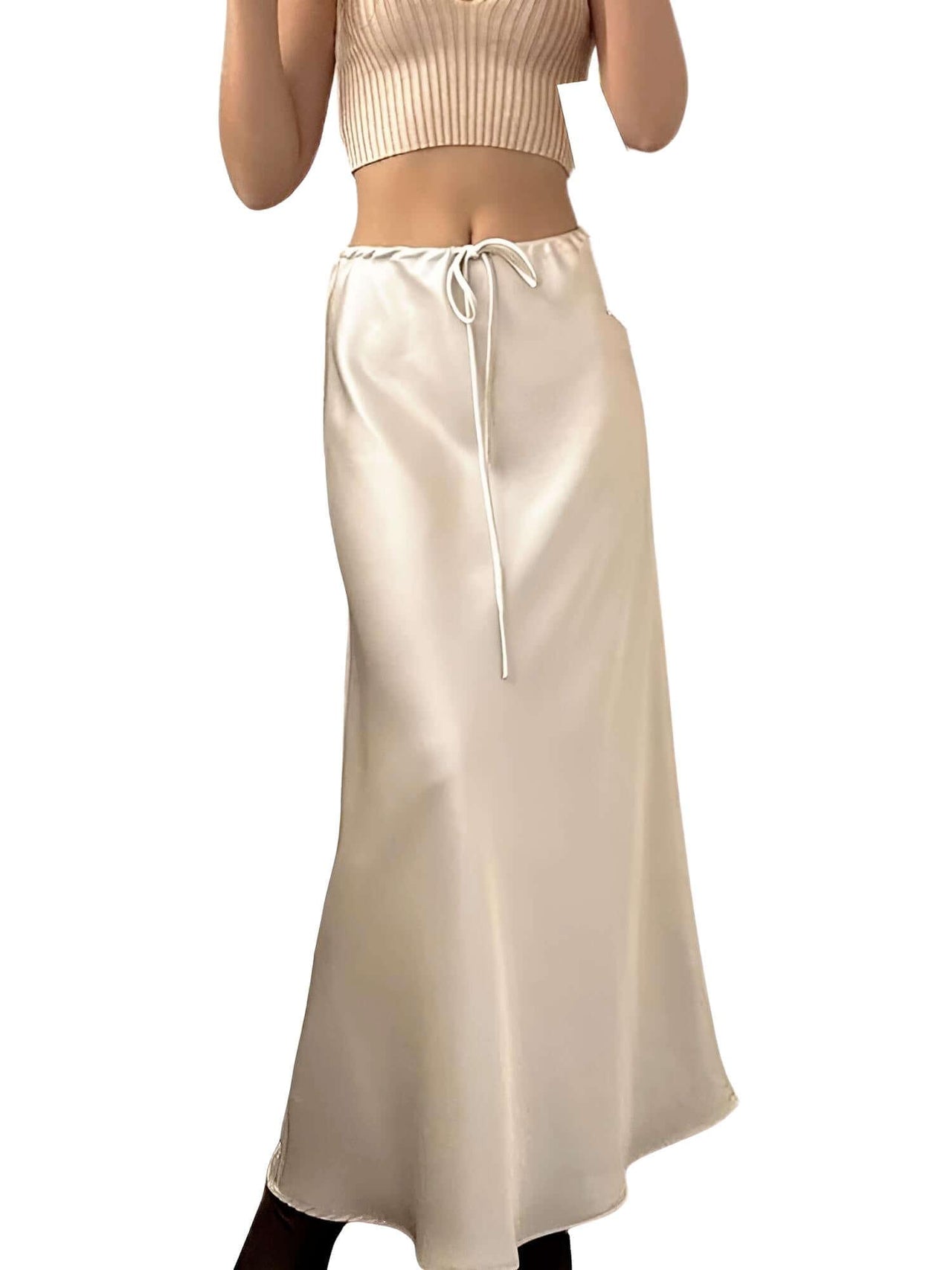 Trendy High Waist A Line Long Satin Skirts For Women -, Skirts, Drestiny, Australia, Brown, Chocolate, Grey, Black, Beige, Dark Green, Army Green, Navy Blue, Blue Grey, Wine Red, Champagne, FR, Grey, L, M, New Zealand, S, Skirts, United Kingdom, United States, XL, Drestiny, long satin skirt, satin maxi skirt, silk satin skirt, satin slip skirt maxi, beige satin maxi skirt, www.shopdrestiny.com