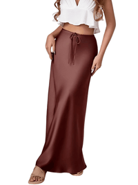 Thumbnail for Trendy High Waist A Line Long Satin Skirts For Women -, Skirts, Drestiny, Australia, Brown, Chocolate, Grey, Black, Beige, Dark Green, Army Green, Navy Blue, Blue Grey, Wine Red, Champagne, FR, Grey, L, M, New Zealand, S, Skirts, United Kingdom, United States, XL, Drestiny, long satin skirt, satin maxi skirt, silk satin skirt, satin slip skirt maxi, dark brown satin maxi skirt, www.shopdrestiny.com