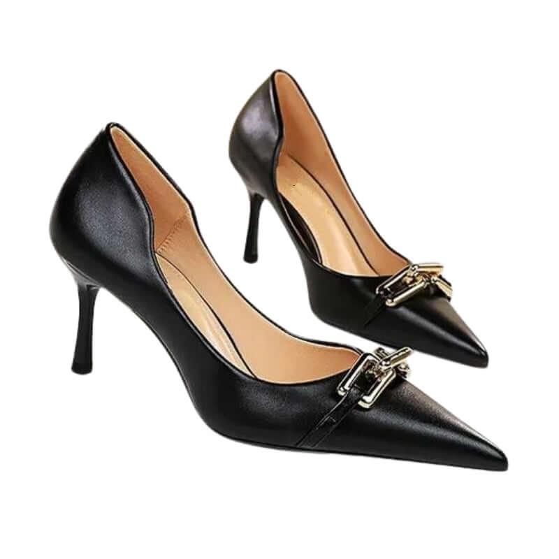 Women's Elegant Metal Design Kitten Heel Pumps -, Pumps , Drestiny , Apricot, Australia, Black, Blue, Blue Grey, Canada, Heels, New Zealand, Nude, Pumps, Red, United Kingdom, United States , Drestiny , www.shopdrestiny.com