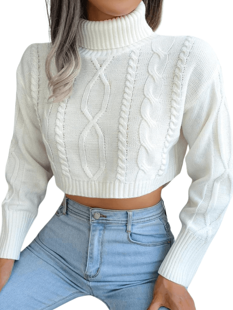 Knit Turtleneck Crop Sweater For Women -, Sweater , Drestiny , Australia, Blue, Canada, Crop Tops, Grey, L, Long Sleeves, M, New Zealand, Pullovers, S, Sweaters, Turtlenecks, United Kingdom, United States, White , Drestiny , www.shopdrestiny.com