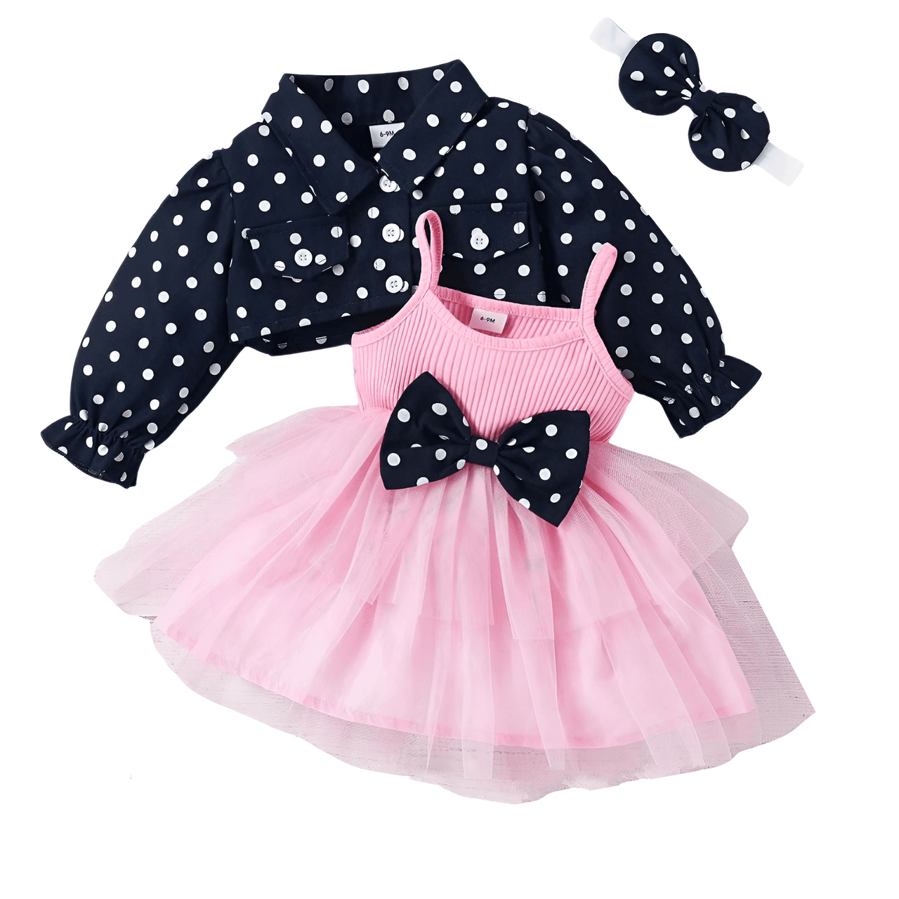 Baby Girl's Black Party Dress + Red Polka Dot Jacket Set - Now In Pink Too! -, Dress Set , Drestiny , Australia, Black, Canada, Dress Sets, Dresses, Girls, Jackets, Long Sleeve, New Zealand, Pink, Red, Sleeveless, United Kingdom, United States , Drestiny , www.shopdrestiny.com