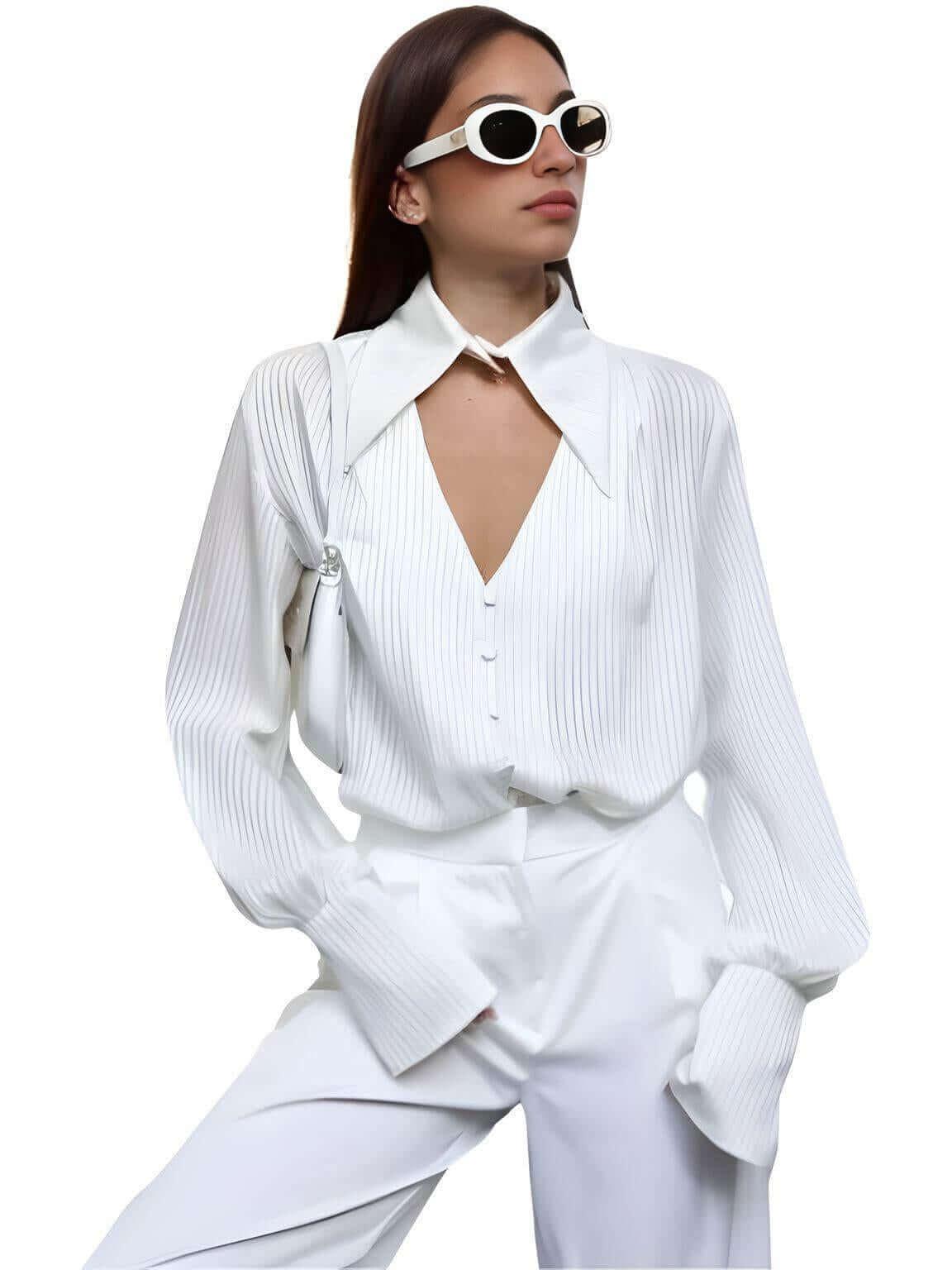 Cutout Single-Breasted Blouse For Women -, Blouse , Drestiny , Australia, Blouses, Canada, Casual Shirts, Dress Shirts, L, Long Sleeves, M, New Zealand, Pink, S, United Kingdom, United States, White , Drestiny , www.shopdrestiny.com