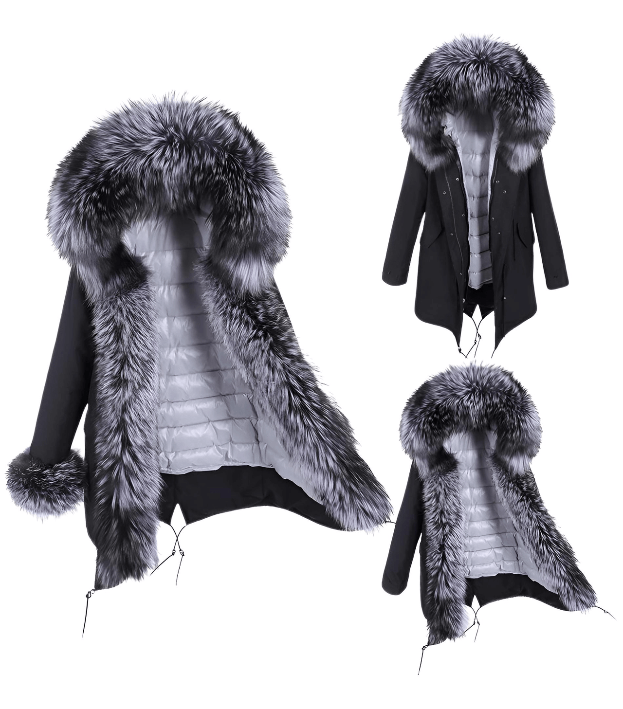 White Duck Down Women's Real Fur Coats -, Coat , Drestiny , Black, Coats, French Grey, L, M, Olive Green, S, Silver, United Kingdom, United States, XL, XXL , Drestiny , www.shopdrestiny.com