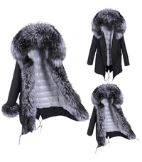 Thumbnail for White Duck Down Women's Real Fur Coats -, Coat , Drestiny , Black, Coats, French Grey, L, M, Olive Green, S, Silver, United Kingdom, United States, XL, XXL , Drestiny , www.shopdrestiny.com