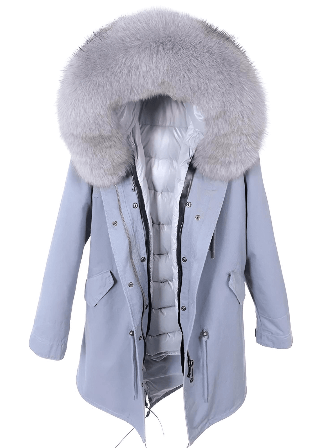 White Duck Down Women's Real Fur Coats -, Coat , Drestiny , Black, Coats, French Grey, L, M, Olive Green, S, Silver, United Kingdom, United States, XL, XXL , Drestiny , www.shopdrestiny.com