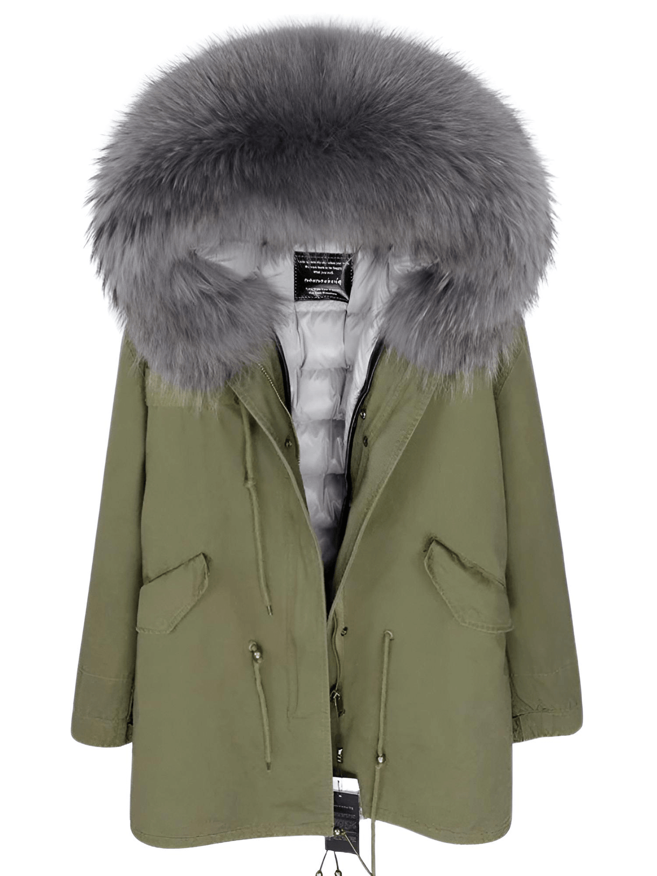 White Duck Down Women's Real Fur Coats -, Coat , Drestiny , Black, Coats, French Grey, L, M, Olive Green, S, Silver, United Kingdom, United States, XL, XXL , Drestiny , www.shopdrestiny.com