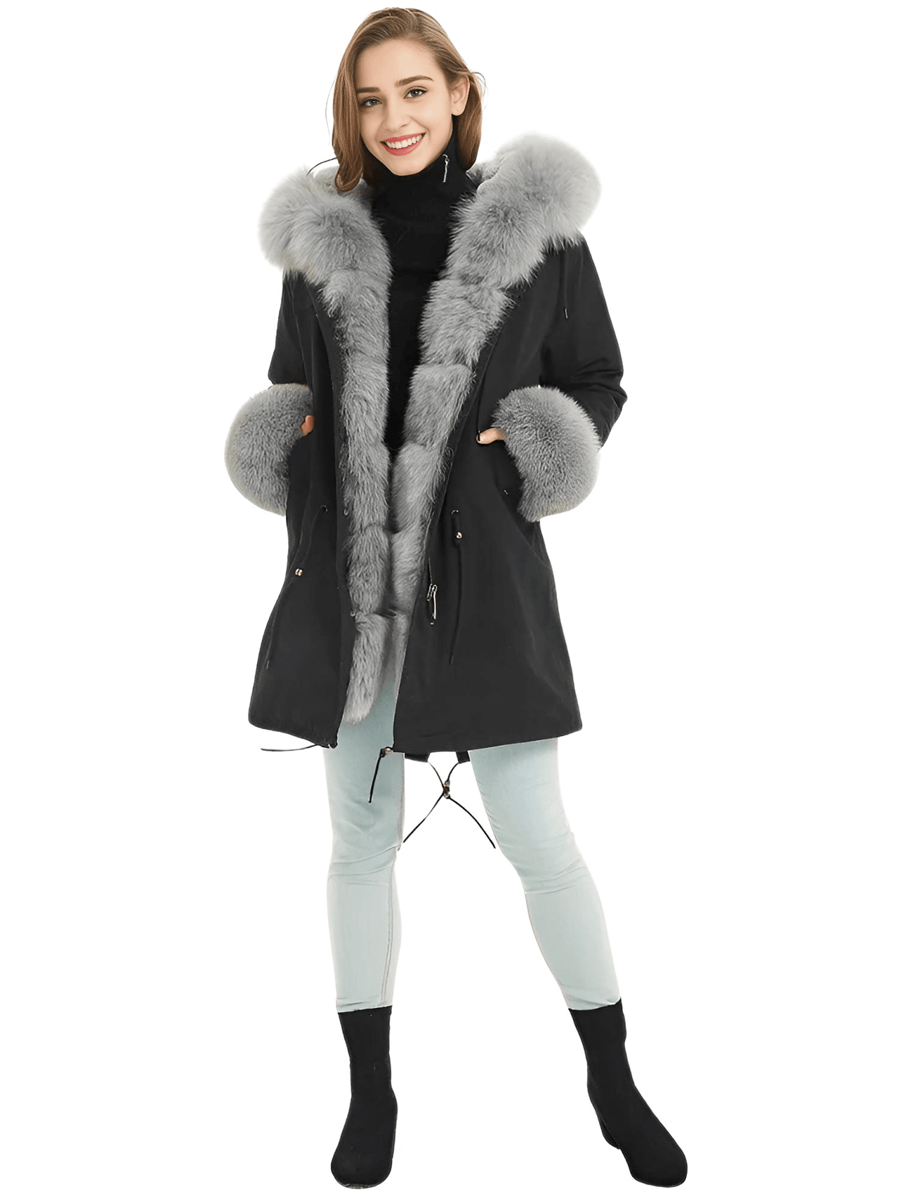 White Duck Down Women's Real Fur Coats -, Coat , Drestiny , Black, Coats, French Grey, L, M, Olive Green, S, Silver, United Kingdom, United States, XL, XXL , Drestiny , www.shopdrestiny.com