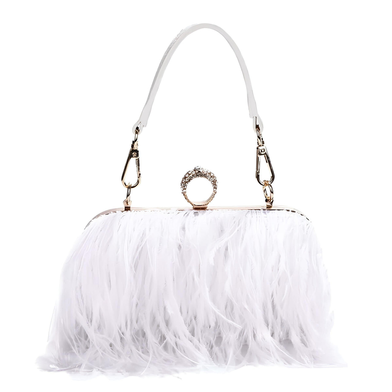 Ostrich Feather Clutch With Removable Shoulder Strap & Satin Interior -, Clutch , Drestiny , Australia, Canada, Champagne, Clutches, Dark Green, Dark Pink, FR, Gold, Green, Handbags, Pink, Purses, Red, United Kingdom, United States, White , Drestiny , www.shopdrestiny.com