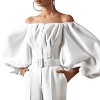 Thumbnail for Off Shoulder Lantern Sleeve Blouses For Women -, Blouses , Drestiny , Australia, Black, Blouses, Dress Shirts, FR, Khaki, L, Light Brown, Long Sleeves, M, New Zealand, Off Shoulder, S, United Kingdom, United States, White , Drestiny , www.shopdrestiny.com