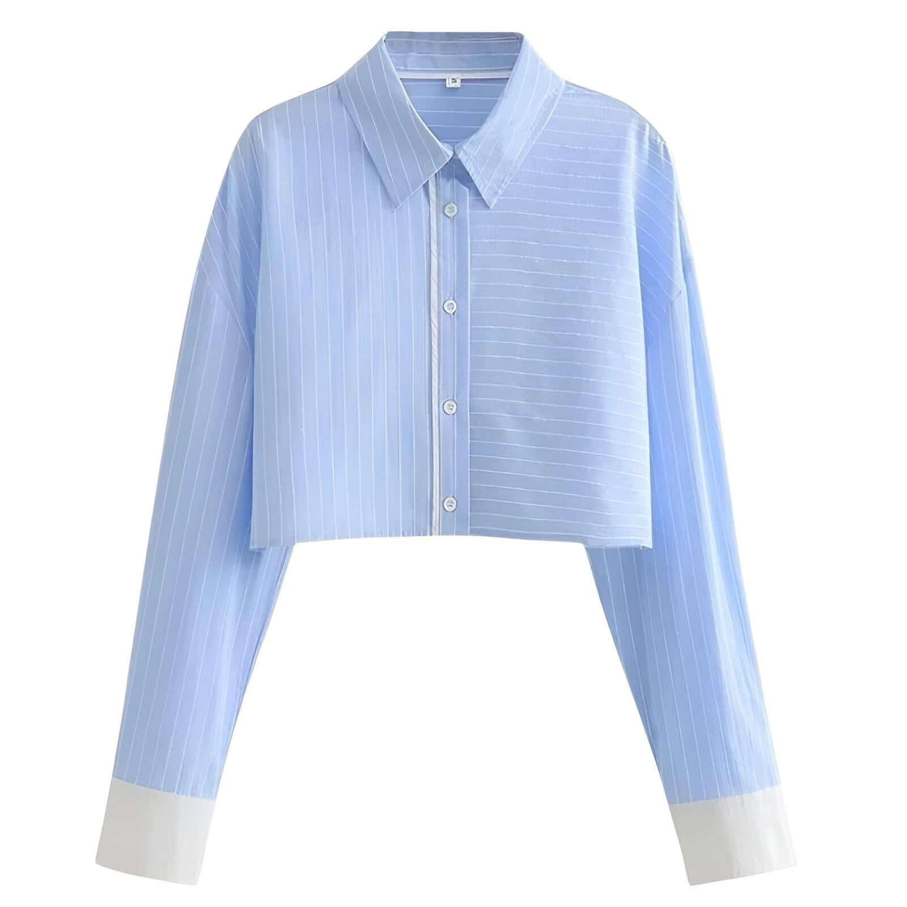 Women's 2-Piece Fashion Stripe Shirt + Casual Shorts Set -, Short Sets , Drestiny , Australia, Blouses, Blue, Casual Shirts, Crop Tops, FR, L, Long Sleeves, M, New Zealand, S, Short Sets, Shorts, United Kingdom, United States, White , Drestiny , www.shopdrestiny.com