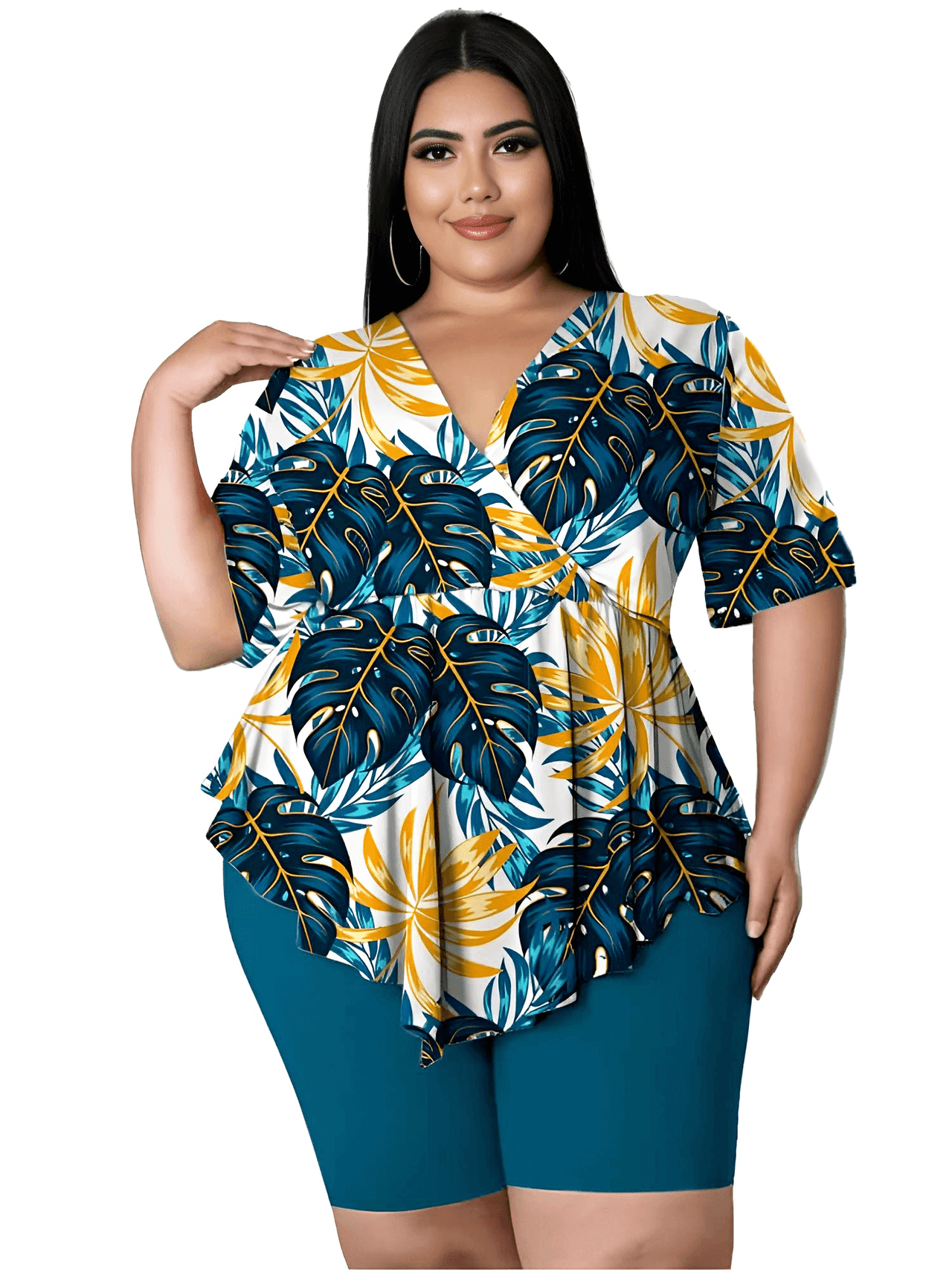 Women's 2-Piece Plus Size Short Set -, Outfit Sets , Drestiny , 4XL, Australia, Black, Blue, Casual Shirts, Green, New Zealand, Sets, Short Sets, Short Sleeves, Shorts, United Kingdom, United States, XL, XXL, XXXL , Drestiny , www.shopdrestiny.com