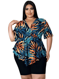 Thumbnail for Women's 2-Piece Plus Size Short Set -, Outfit Sets , Drestiny , 4XL, Australia, Black, Blue, Casual Shirts, Green, New Zealand, Sets, Short Sets, Short Sleeves, Shorts, United Kingdom, United States, XL, XXL, XXXL , Drestiny , www.shopdrestiny.com