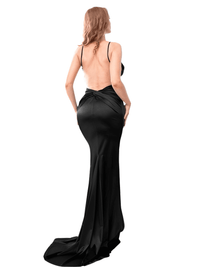 Thumbnail for Women's Backless Maxi Dress Ruched High Split Satin -, Dress , Drestiny , Australia, Black, Blue, Canada, Dark Red, Fuchsia, Green, Ivory, L, M, Maxi Dresses, New Zealand, Off White, Red, S, Sleeveless, United Kingdom, United States, Wine Red, XS , Drestiny , www.shopdrestiny.com