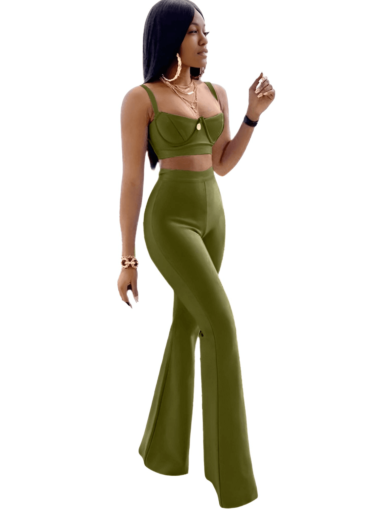 Women's Bandage 2-Piece Set Including High Waist Flared Pants and Crop Top -, Pant Sets , Drestiny , Australia, Black, Blue, Crop Tops, Green, Grey, L, Light Blue, Lilac, M, New Zealand, Olive, Pant Sets, Purple, Red, S, Sets, Sleeveless, United Kingdom, United States, White, XS , Drestiny , www.shopdrestiny.com