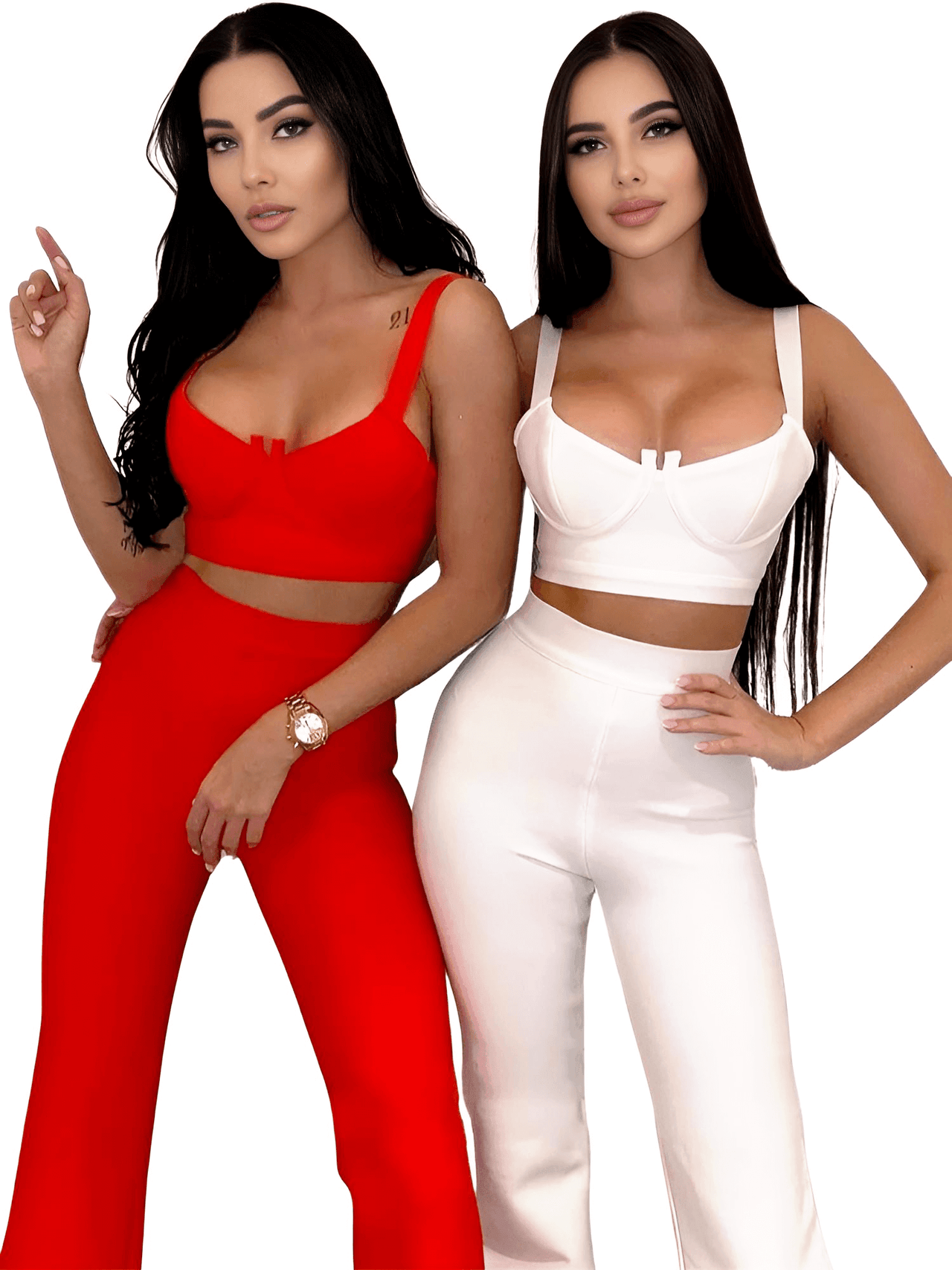 Women's Bandage 2-Piece Set Including High Waist Flared Pants and Crop Top -, Pant Sets , Drestiny , Australia, Black, Blue, Crop Tops, Green, Grey, L, Light Blue, Lilac, M, New Zealand, Olive, Pant Sets, Purple, Red, S, Sets, Sleeveless, United Kingdom, United States, White, XS , Drestiny , www.shopdrestiny.com