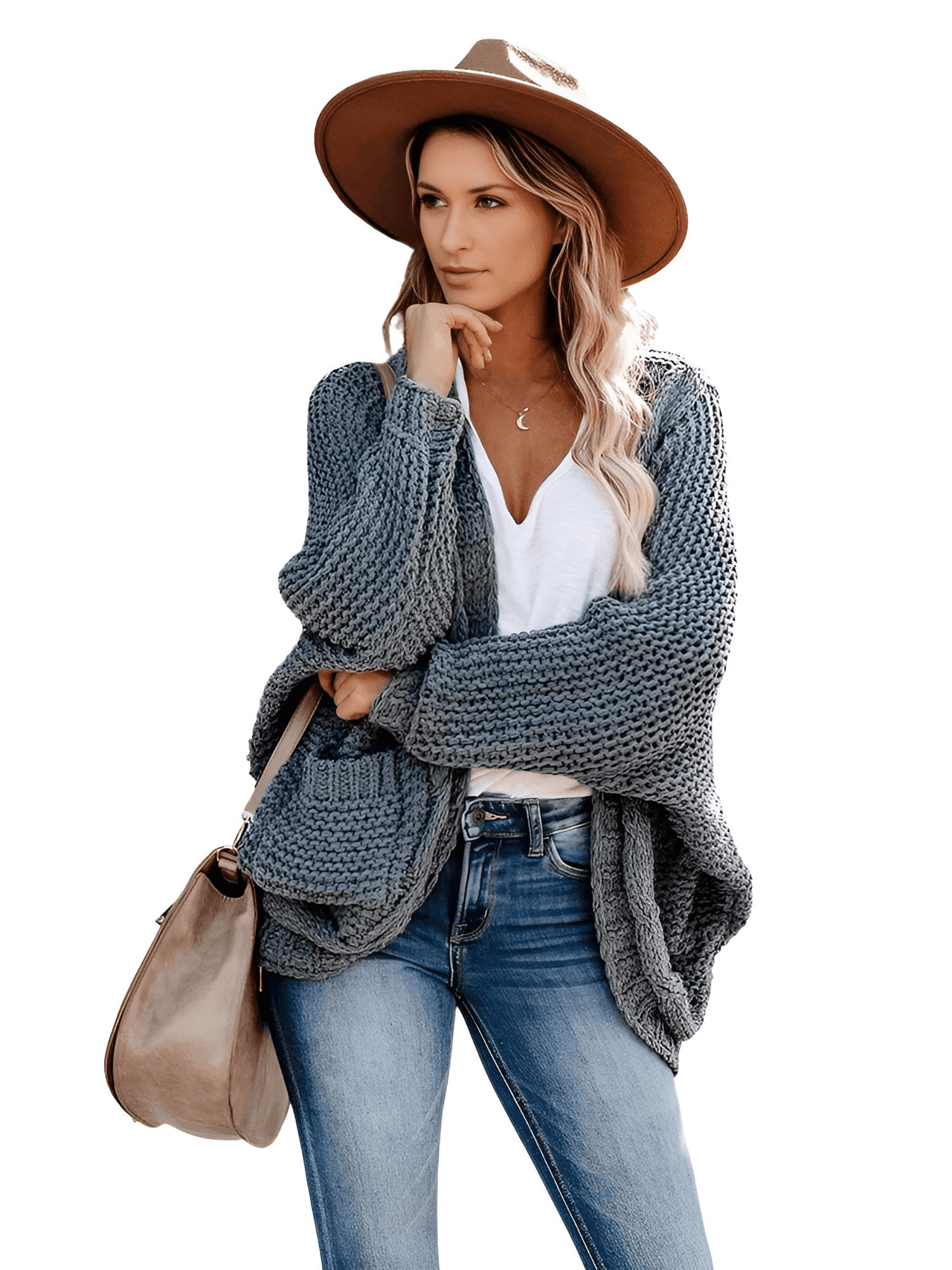 Women's Batwing Sleeve Boho Knitted Cardigan With Pockets -, Cardigan , Drestiny , Australia, Cardigans, Dark Grey, Khaki, L, Light Grey, M, New Zealand, Orange, Pink, Purple, S, Sweaters, United Kingdom, United States, XL , Drestiny , www.shopdrestiny.com