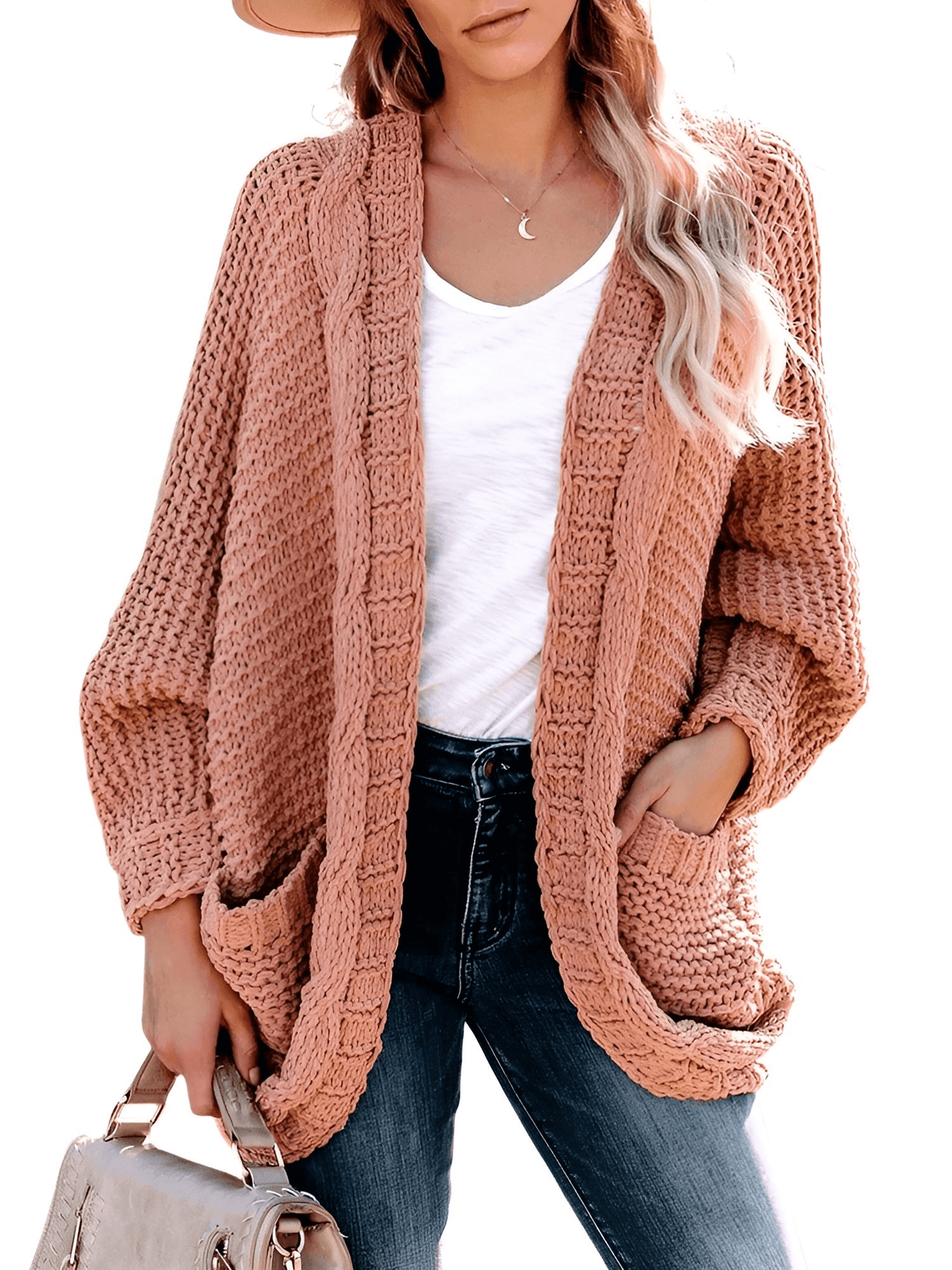 Women's Batwing Sleeve Boho Knitted Cardigan With Pockets -, Cardigan , Drestiny , Australia, Cardigans, Dark Grey, Khaki, L, Light Grey, M, New Zealand, Orange, Pink, Purple, S, Sweaters, United Kingdom, United States, XL , Drestiny , www.shopdrestiny.com