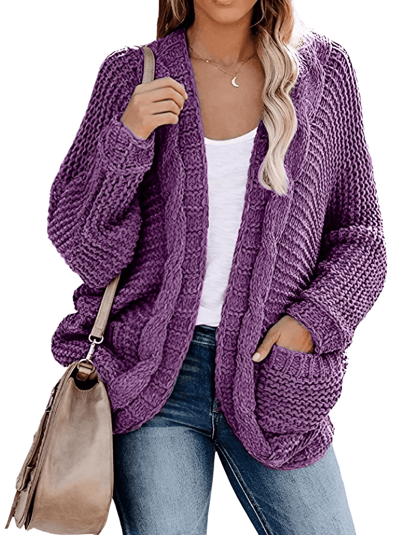 Women's Batwing Sleeve Boho Knitted Cardigan With Pockets -, Cardigan , Drestiny , Australia, Cardigans, Dark Grey, Khaki, L, Light Grey, M, New Zealand, Orange, Pink, Purple, S, Sweaters, United Kingdom, United States, XL , Drestiny , www.shopdrestiny.com