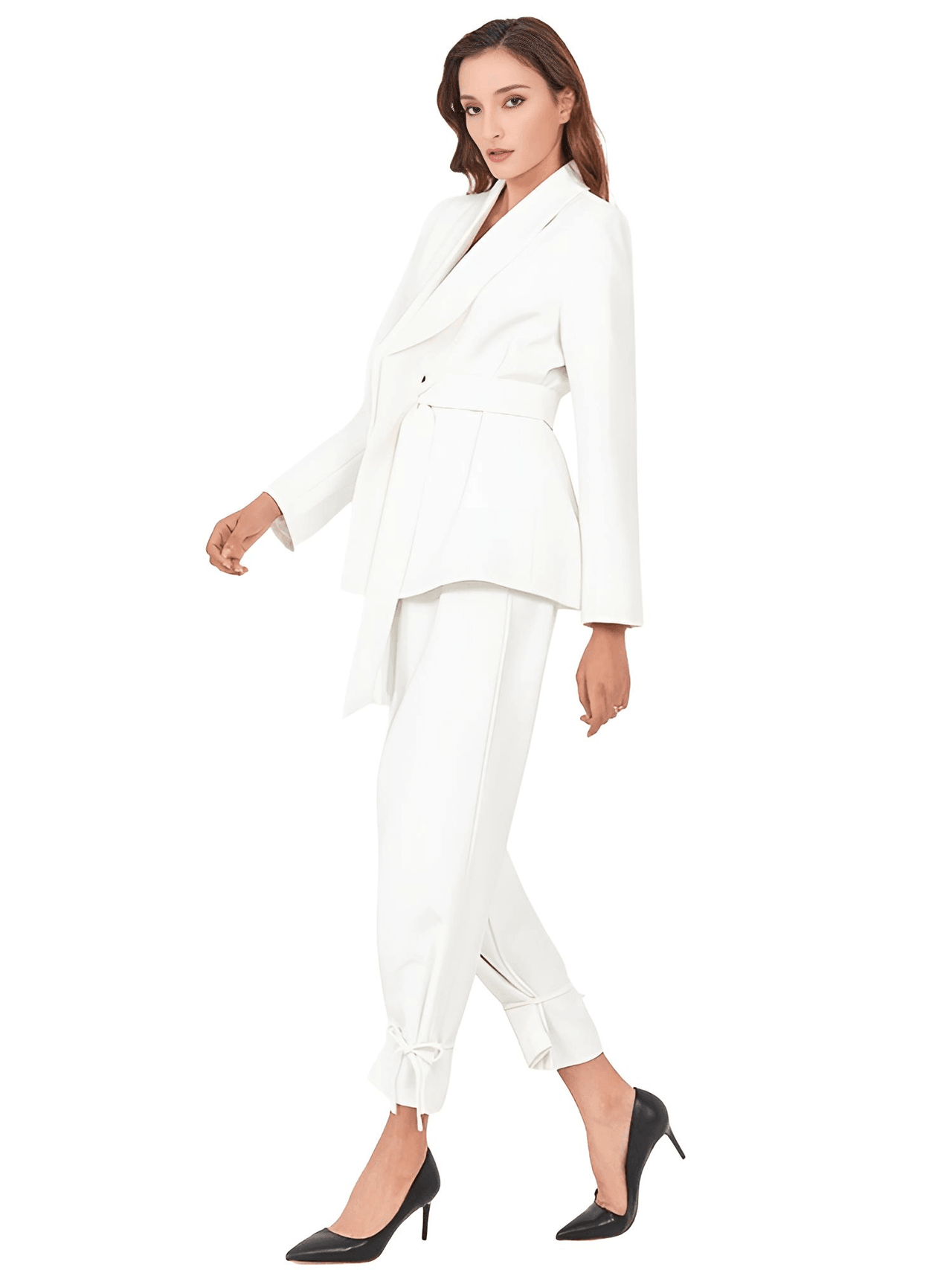 Women's Belted Blazer + High Waist Pants Set -, Sets , Drestiny , Australia, Black, Blazers, Canada, Dress Pants, FR, Jackets, L, M, New Zealand, Pant Sets, Pant Suits, Pink, S, Sets, Suits, United Kingdom, United States, White, XL , Drestiny , www.shopdrestiny.com