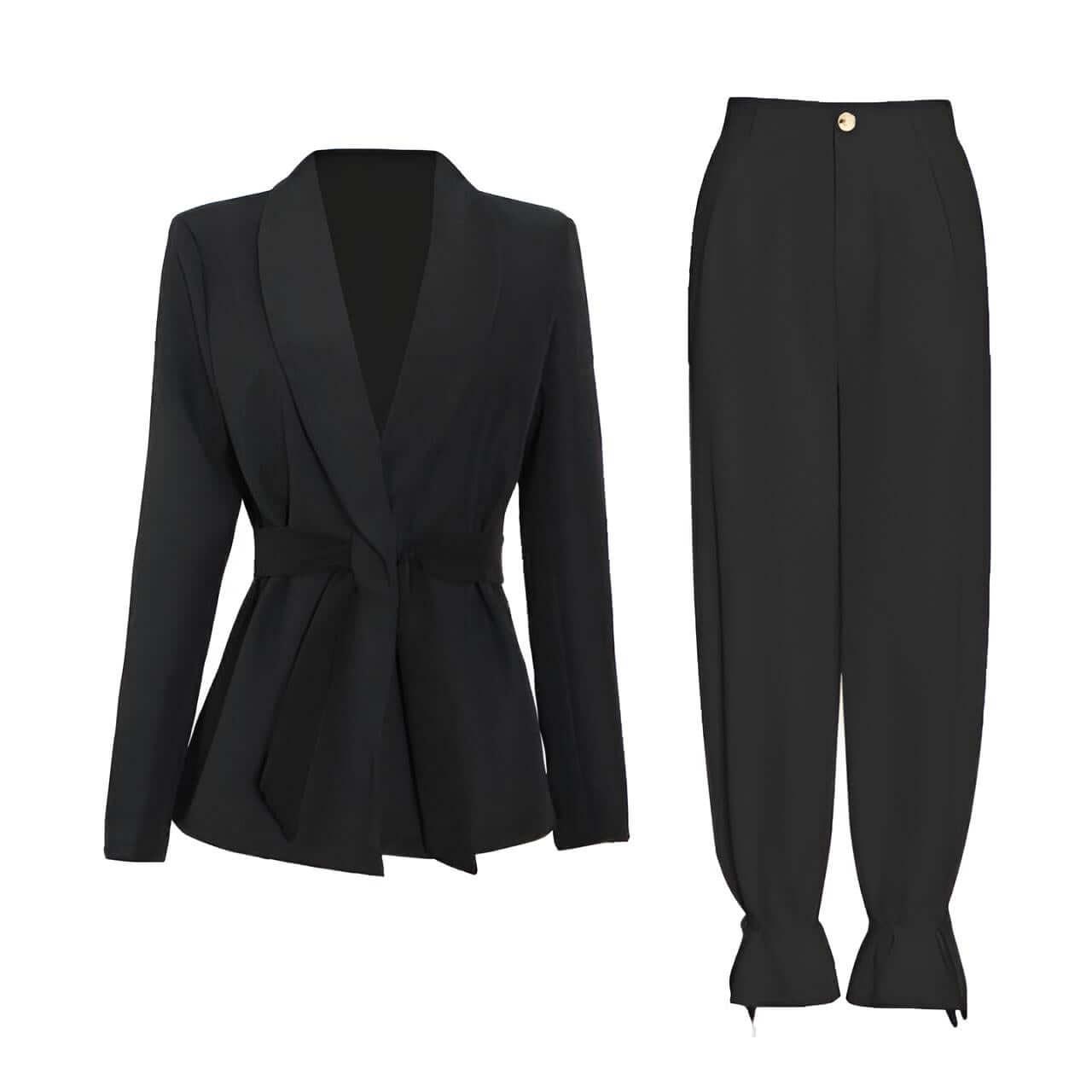 Women's Belted Blazer + High Waist Pants Set -, Sets , Drestiny , Australia, Black, Blazers, Canada, Dress Pants, FR, Jackets, L, M, New Zealand, Pant Sets, Pant Suits, Pink, S, Sets, Suits, United Kingdom, United States, White, XL , Drestiny , www.shopdrestiny.com