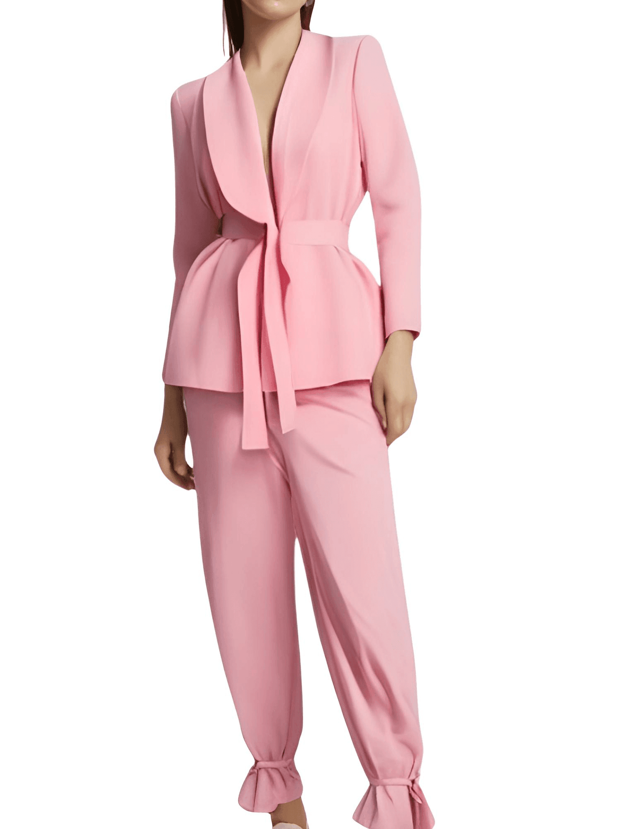 Women's Belted Blazer + High Waist Pants Set -, Sets , Drestiny , Australia, Black, Blazers, Canada, Dress Pants, FR, Jackets, L, M, New Zealand, Pant Sets, Pant Suits, Pink, S, Sets, Suits, United Kingdom, United States, White, XL , Drestiny , www.shopdrestiny.com