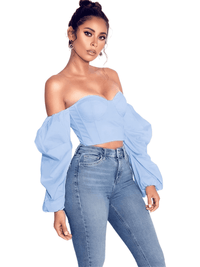 Thumbnail for Women's Puff Sleeve Off Shoulder Sexy Crop Top -, Crop Tops , Drestiny , Australia, Blouses, Canada, Casual Shirts, Crop Tops, Dress Shirts, Gender_Women, L, Light Blue, Long Sleeves, M, New Zealand, Off Shoulder, S, United Kingdom, United States, White, XL , Drestiny , www.shopdrestiny.com