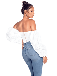 Thumbnail for Women's Puff Sleeve Off Shoulder Sexy Crop Top -, Crop Tops , Drestiny , Australia, Blouses, Canada, Casual Shirts, Crop Tops, Dress Shirts, Gender_Women, L, Light Blue, Long Sleeves, M, New Zealand, Off Shoulder, S, United Kingdom, United States, White, XL , Drestiny , www.shopdrestiny.com