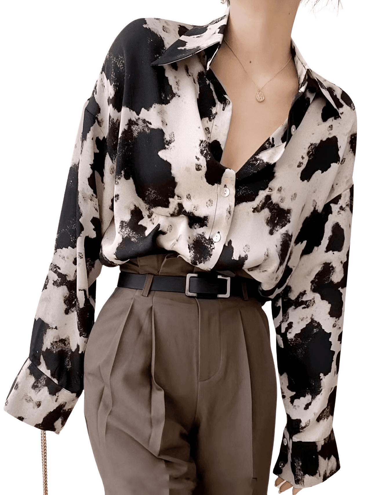 Women's Cow Print Button Up Blouse -, Blouse , Drestiny , 4XL, Australia, Beige, Blouses, Canada, Casual Shirts, Dress Shirts, Gender_Women, L, Long Sleeves, M, New Zealand, S, United Kingdom, United States, XL, XXL, XXXL , Drestiny , www.shopdrestiny.com