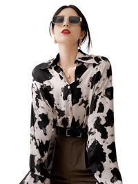 Thumbnail for Women's Cow Print Button Up Blouse -, Blouse , Drestiny , 4XL, Australia, Beige, Blouses, Canada, Casual Shirts, Dress Shirts, Gender_Women, L, Long Sleeves, M, New Zealand, S, United Kingdom, United States, XL, XXL, XXXL , Drestiny , www.shopdrestiny.com