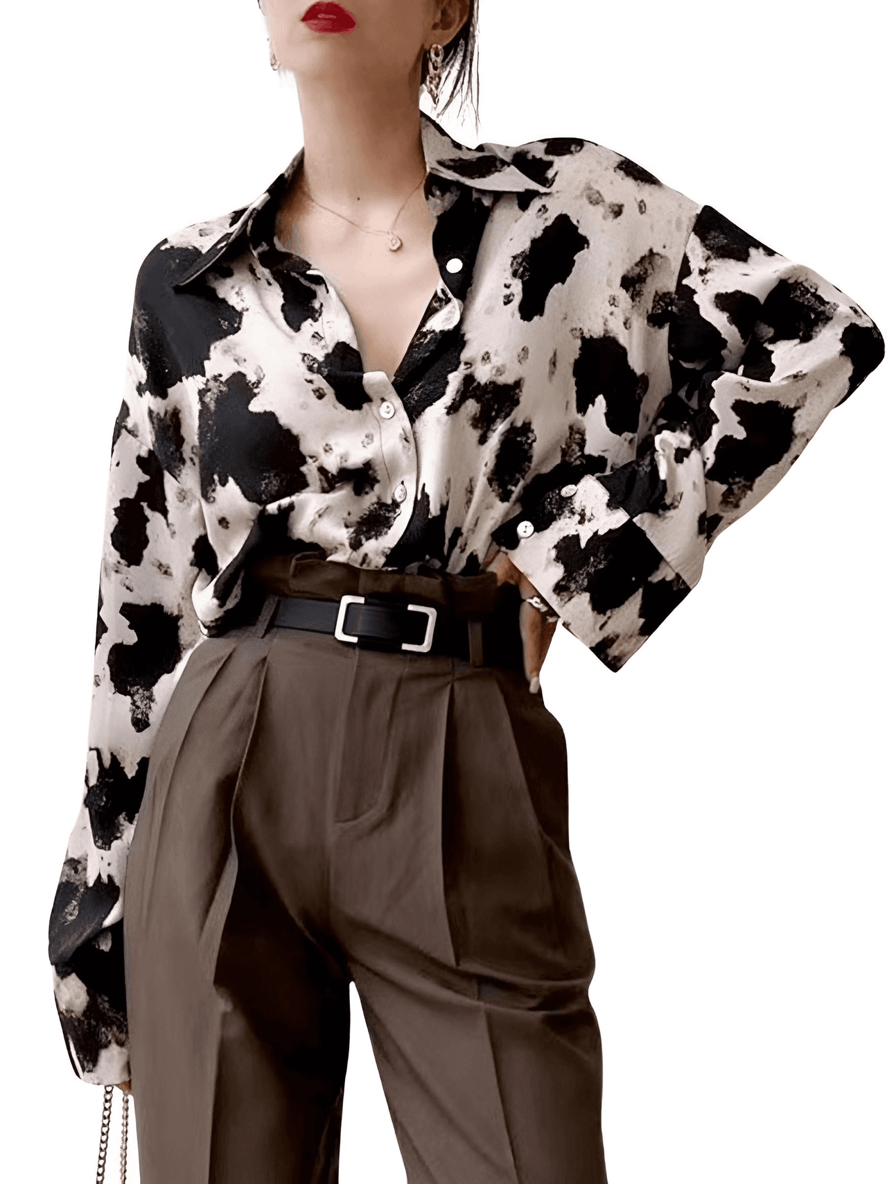 Women's Cow Print Button Up Blouse -, Blouse , Drestiny , 4XL, Australia, Beige, Blouses, Canada, Casual Shirts, Dress Shirts, Gender_Women, L, Long Sleeves, M, New Zealand, S, United Kingdom, United States, XL, XXL, XXXL , Drestiny , www.shopdrestiny.com