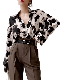 Thumbnail for Women's Cow Print Button Up Blouse -, Blouse , Drestiny , 4XL, Australia, Beige, Blouses, Canada, Casual Shirts, Dress Shirts, Gender_Women, L, Long Sleeves, M, New Zealand, S, United Kingdom, United States, XL, XXL, XXXL , Drestiny , www.shopdrestiny.com