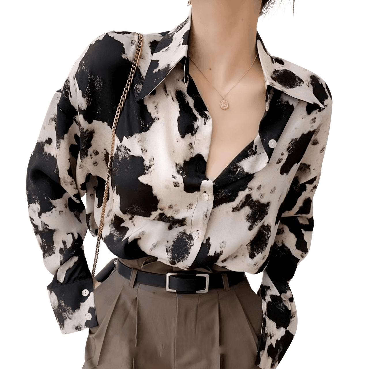 Women's Cow Print Button Up Blouse -, Blouse , Drestiny , 4XL, Australia, Beige, Blouses, Canada, Casual Shirts, Dress Shirts, Gender_Women, L, Long Sleeves, M, New Zealand, S, United Kingdom, United States, XL, XXL, XXXL , Drestiny , www.shopdrestiny.com